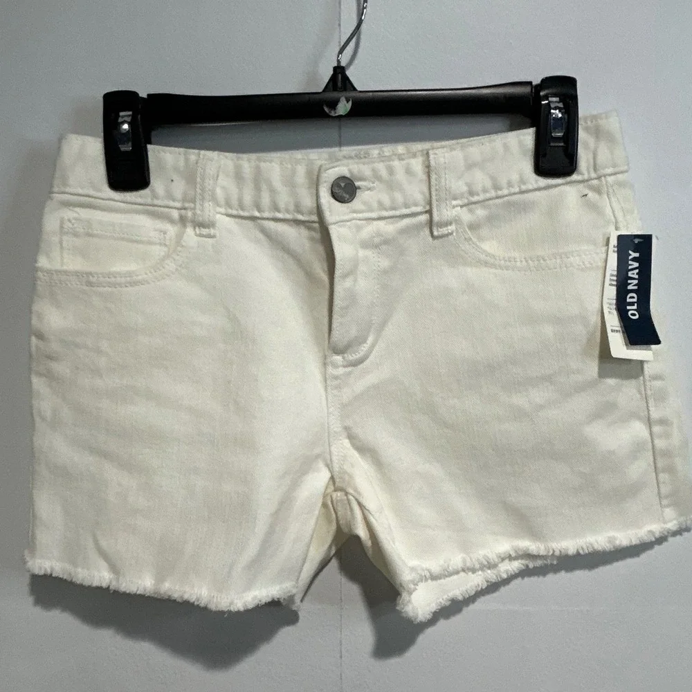 Old Navy Girls White Denim Cut-off Shorts Size 14 Regular‎ Raw Hem NWTStretch